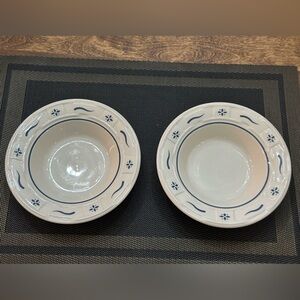 2 Longaberger Pottery USA Soup Salad bowls Classic Blue Woven Tradition
